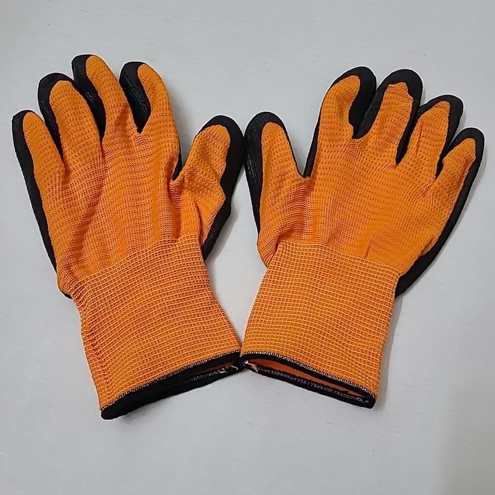 Lot of 6 Pairs Orange Rubber Coated Work Gloves Grip Safety Construction Garden
